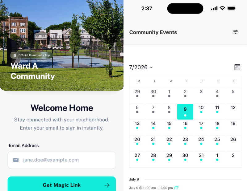 JC Ward A Hub mobile app screenshot